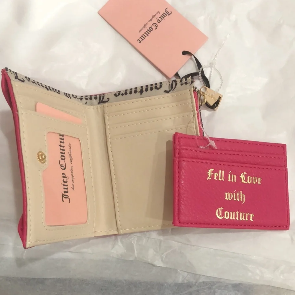 Juicy Couture pink flash breaking the rules bifold wallet with pullout card case